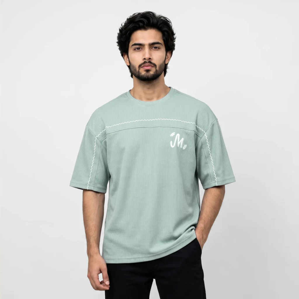 Zigzag Stitch Drop-Shoulder T-Shirt