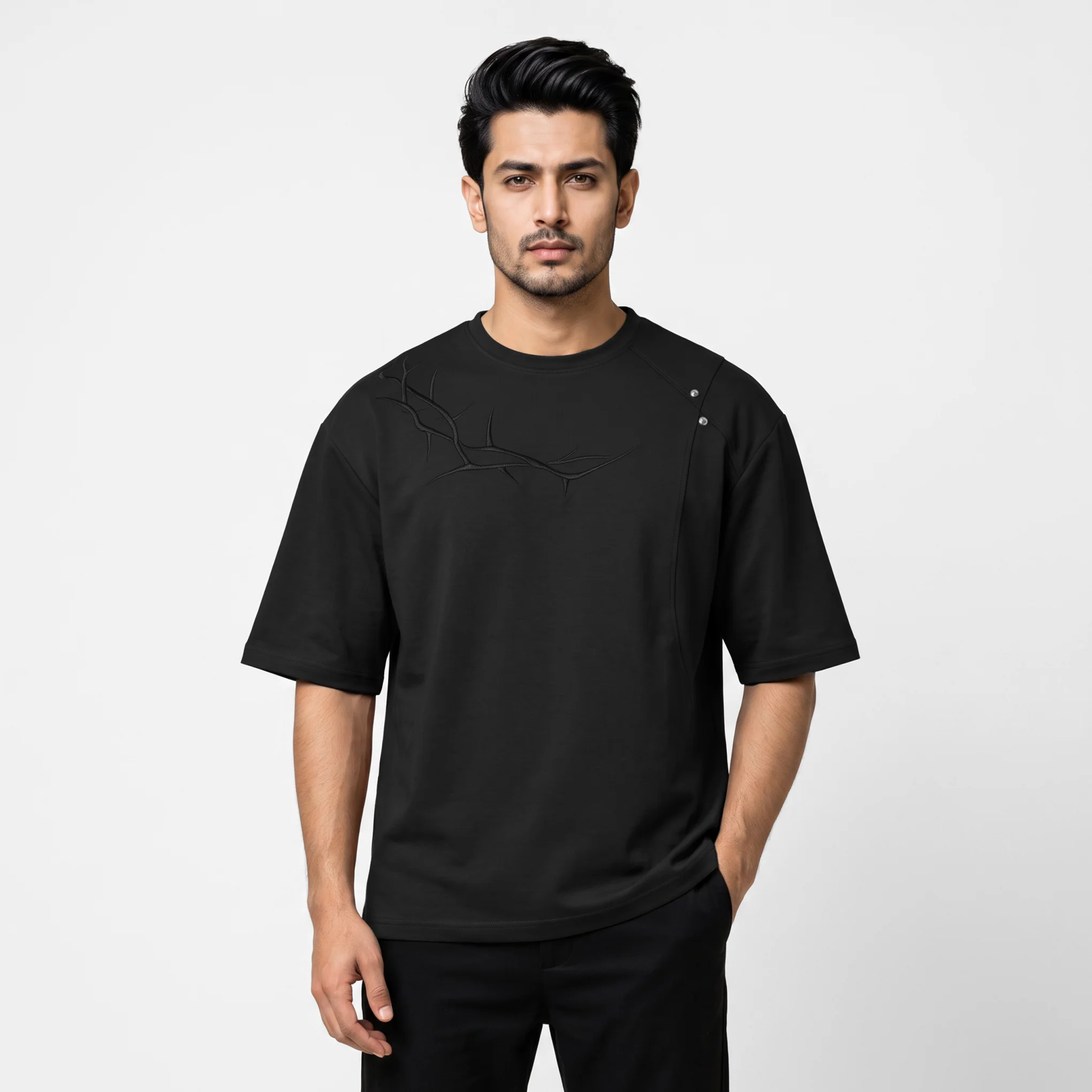 Thorn Embroidery Drop Shoulder T-Shirt - Image 5