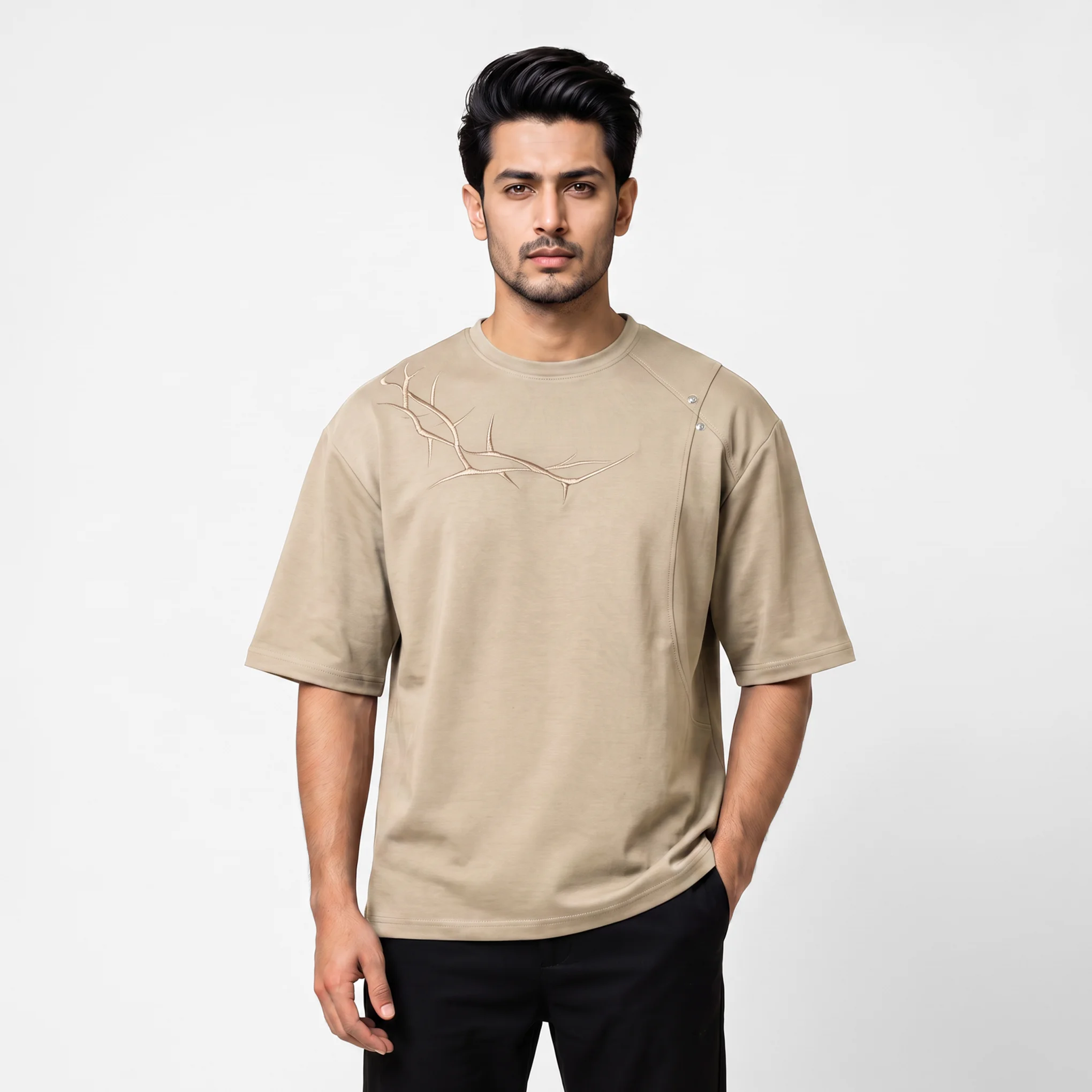 Thorn Embroidery Drop Shoulder T-Shirt - Image 2