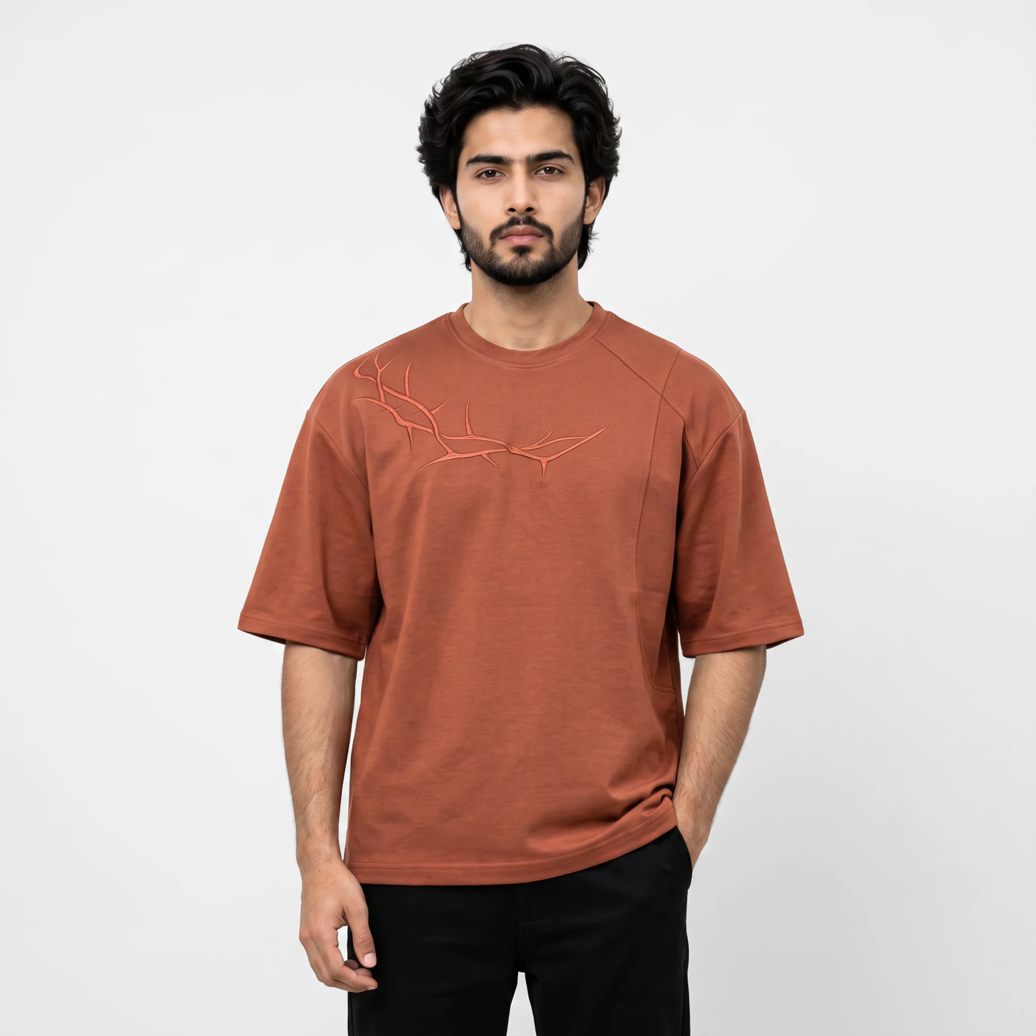 Thorn Embroidery Drop Shoulder T-Shirt - Image 6