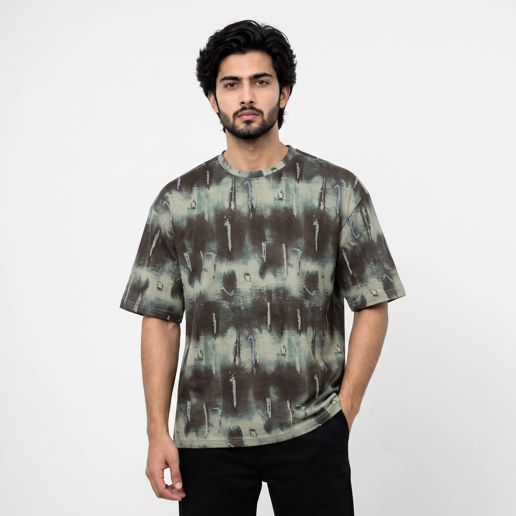 Abstract Print Drop Shoulder T-Shirt - Image 4