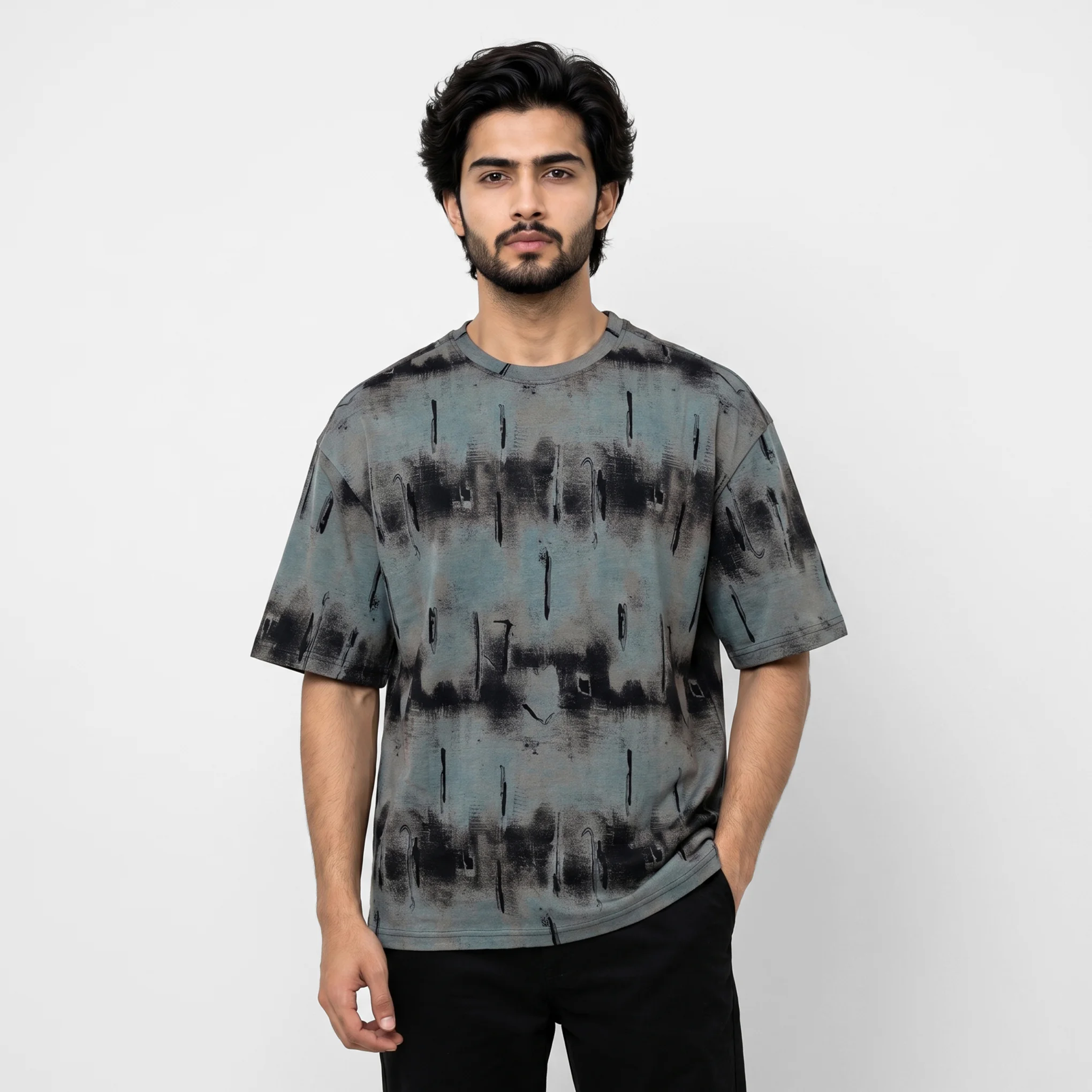 Abstract Print Drop Shoulder T-Shirt - Image 2