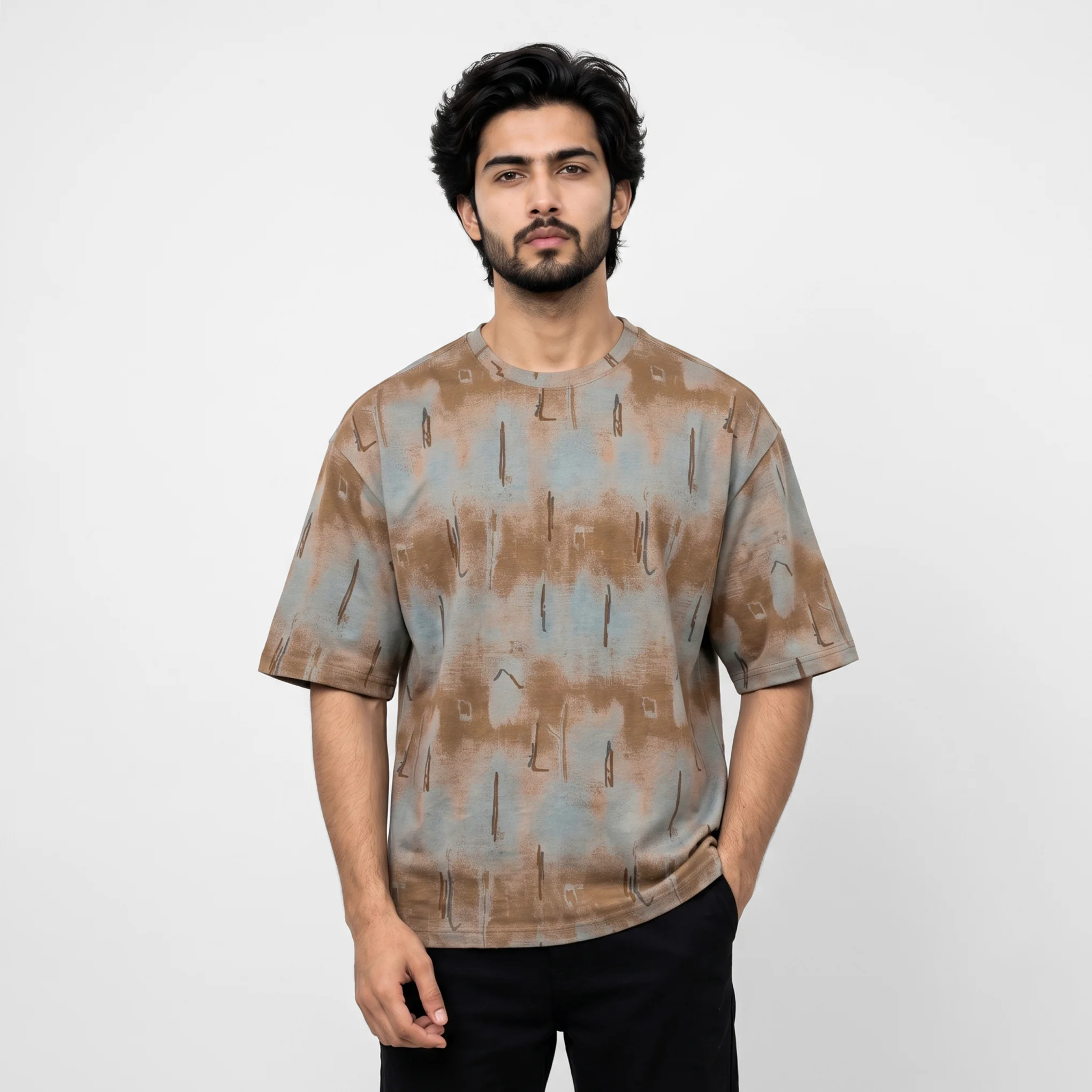Abstract Print Drop Shoulder T-Shirt - Image 3