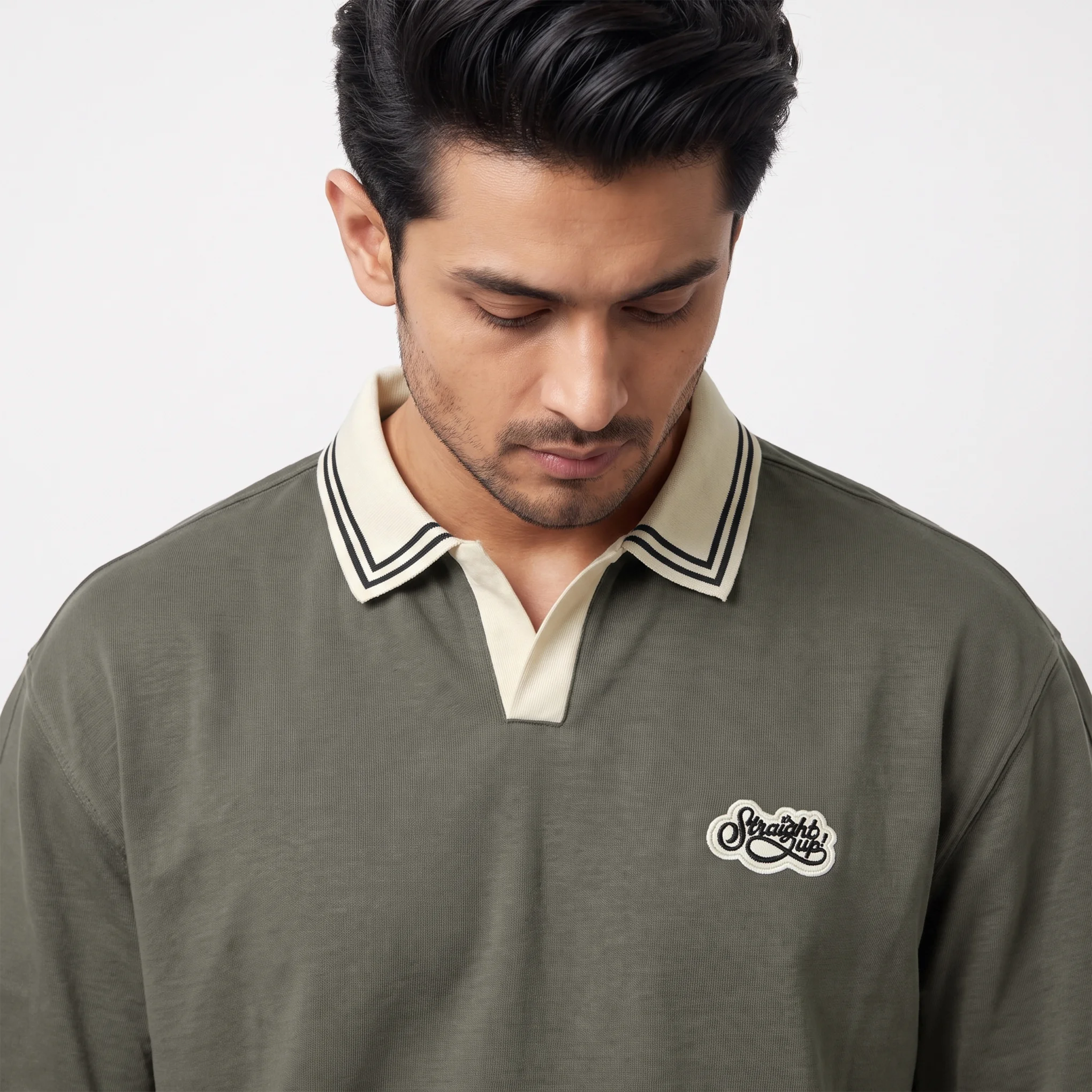 Oversized V.neck-Collar Striped Polo Shirt - Image 5