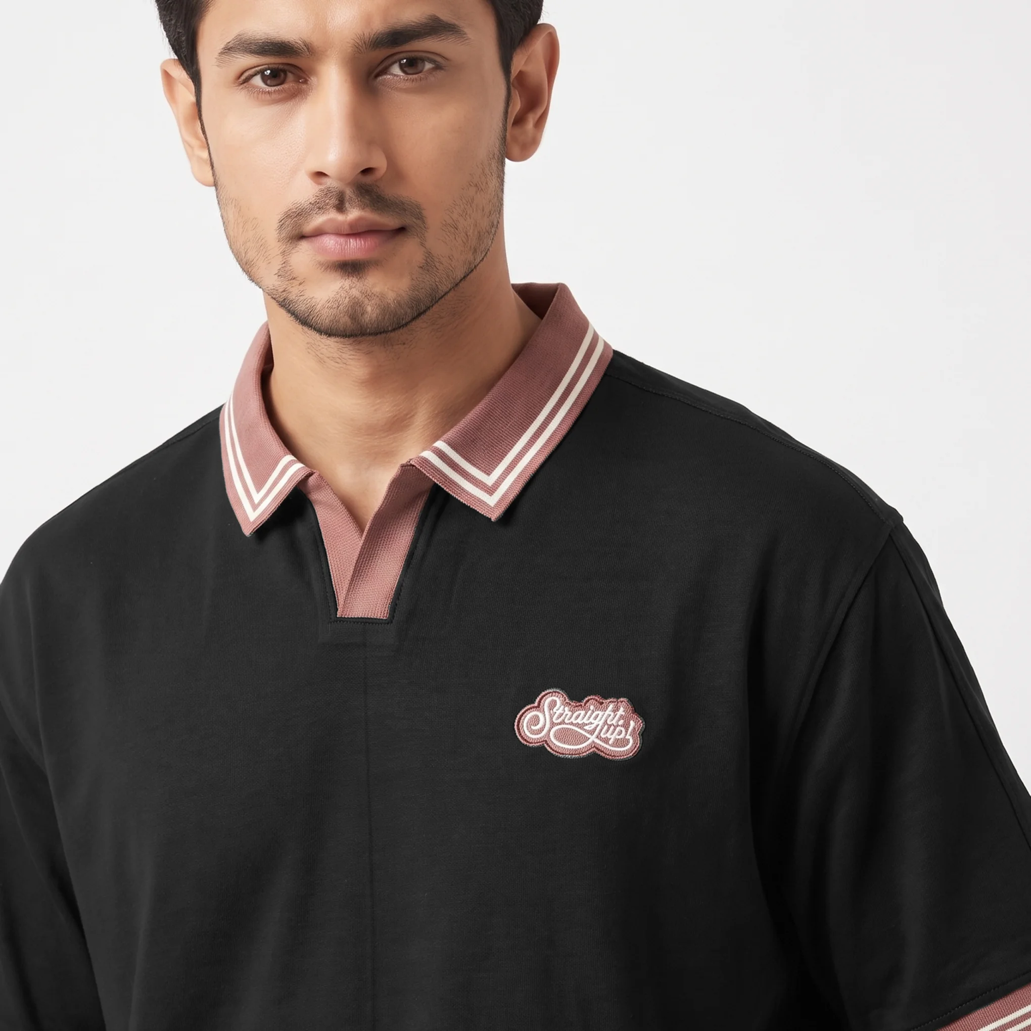 Oversized V.neck-Collar Striped Polo Shirt - Image 4