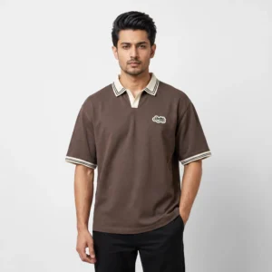 Oversized V.neck-Collar Striped Polo Shirt