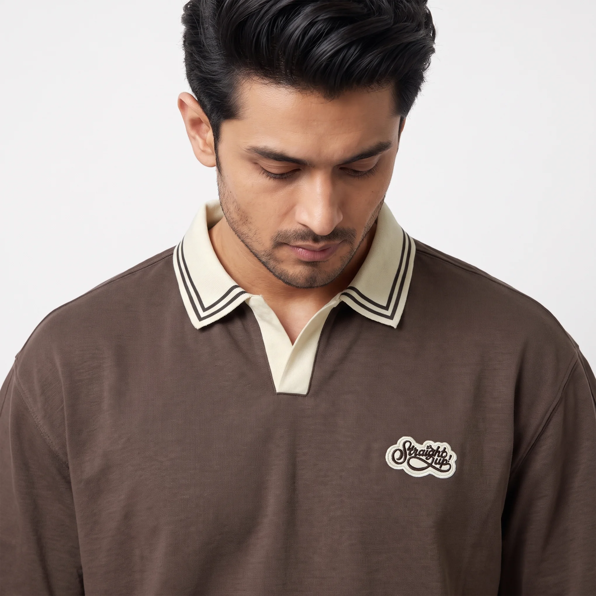 Oversized V.neck-Collar Striped Polo Shirt - Image 5