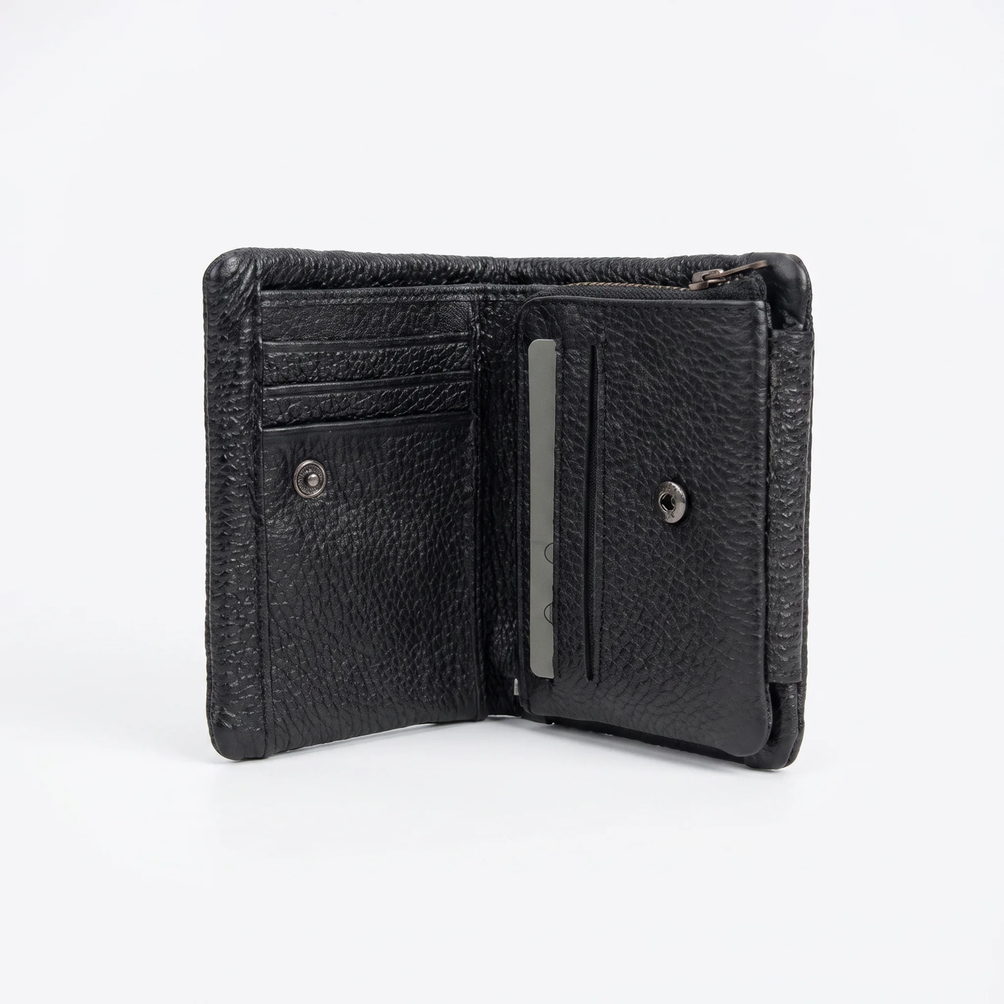 Men's Leather Trifold Wallet – Metal Badge - Image 2