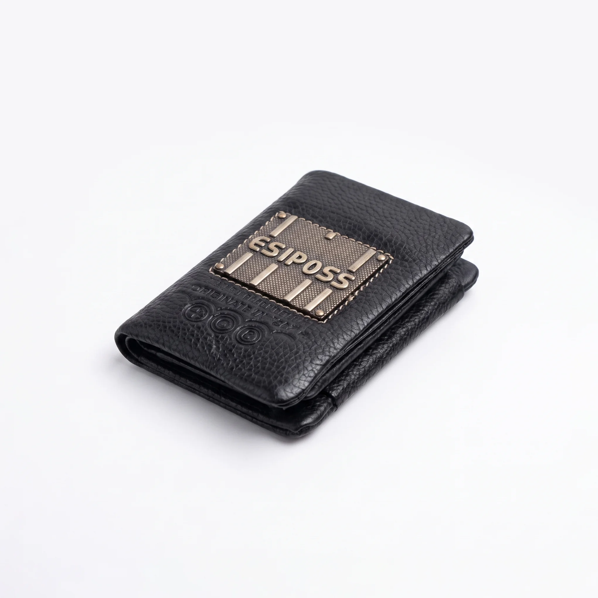 Men's Leather Trifold Wallet – Metal Badge - Image 3