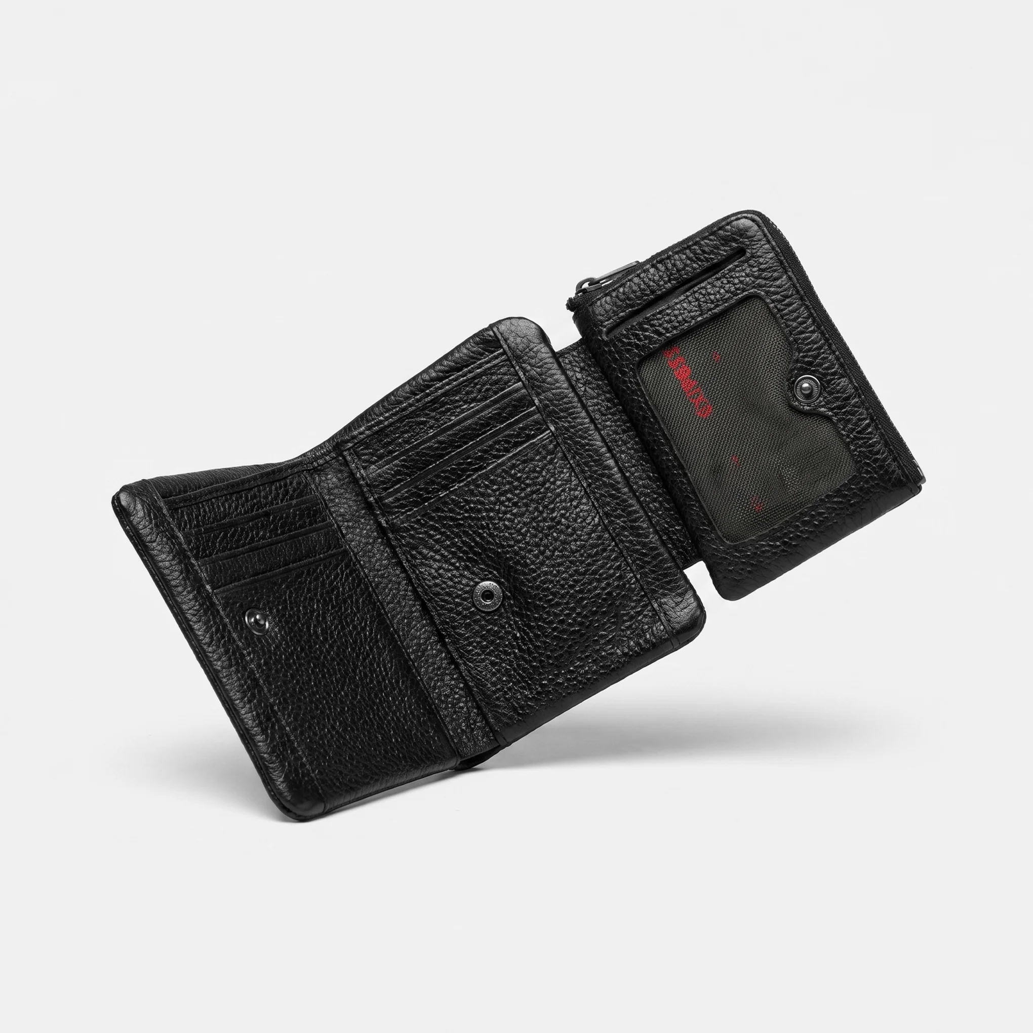 Men's Leather Trifold Wallet – Metal Badge - Image 2