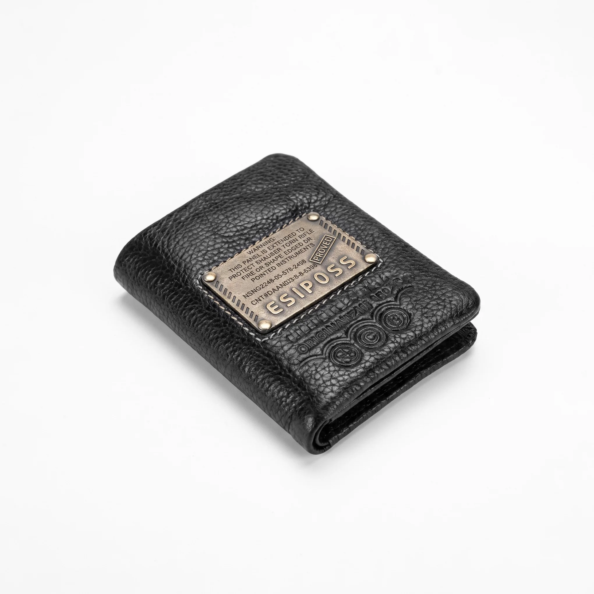 Men's Leather Trifold Wallet – Metal Badge - Image 4