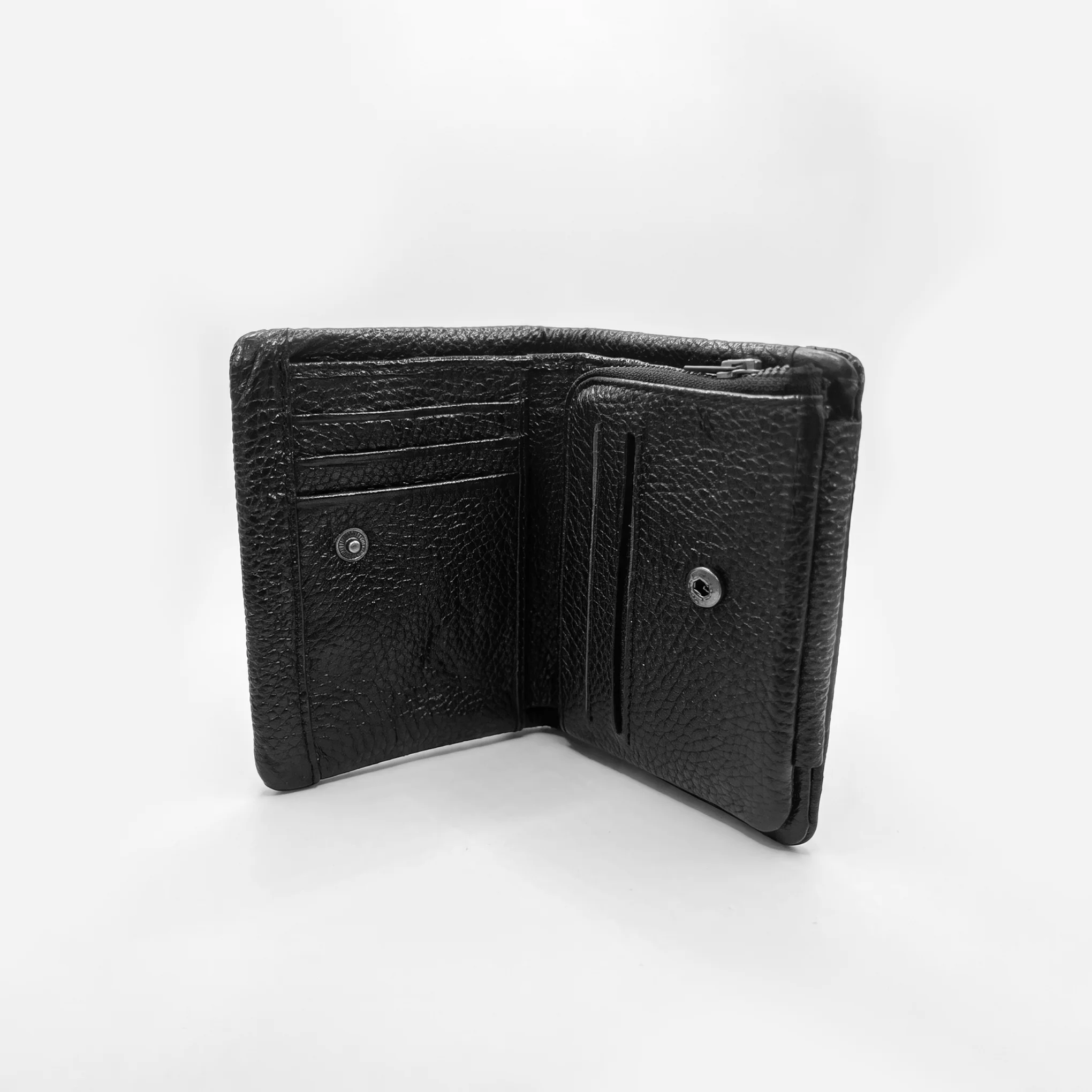 Men's Leather Trifold Wallet – Metal Badge - Image 3
