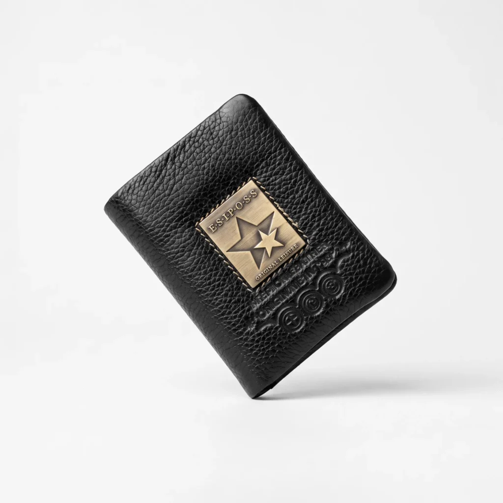 Men's Leather Trifold Wallet – Metal Badge