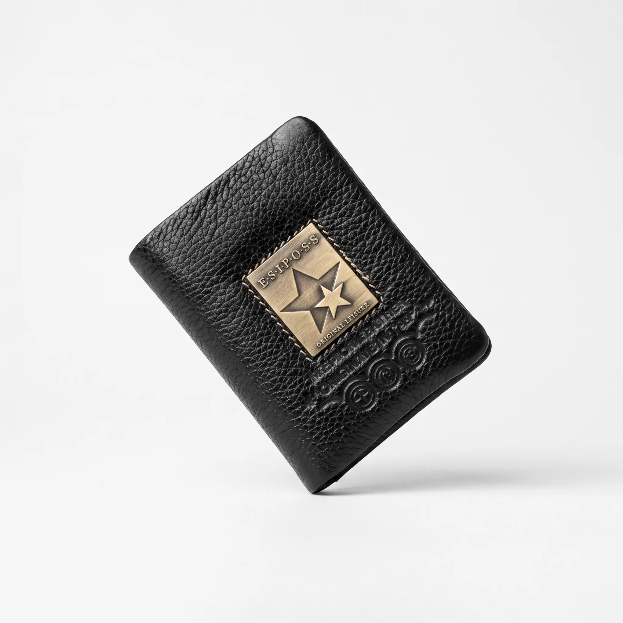 Men's Leather Trifold Wallet – Metal Badge