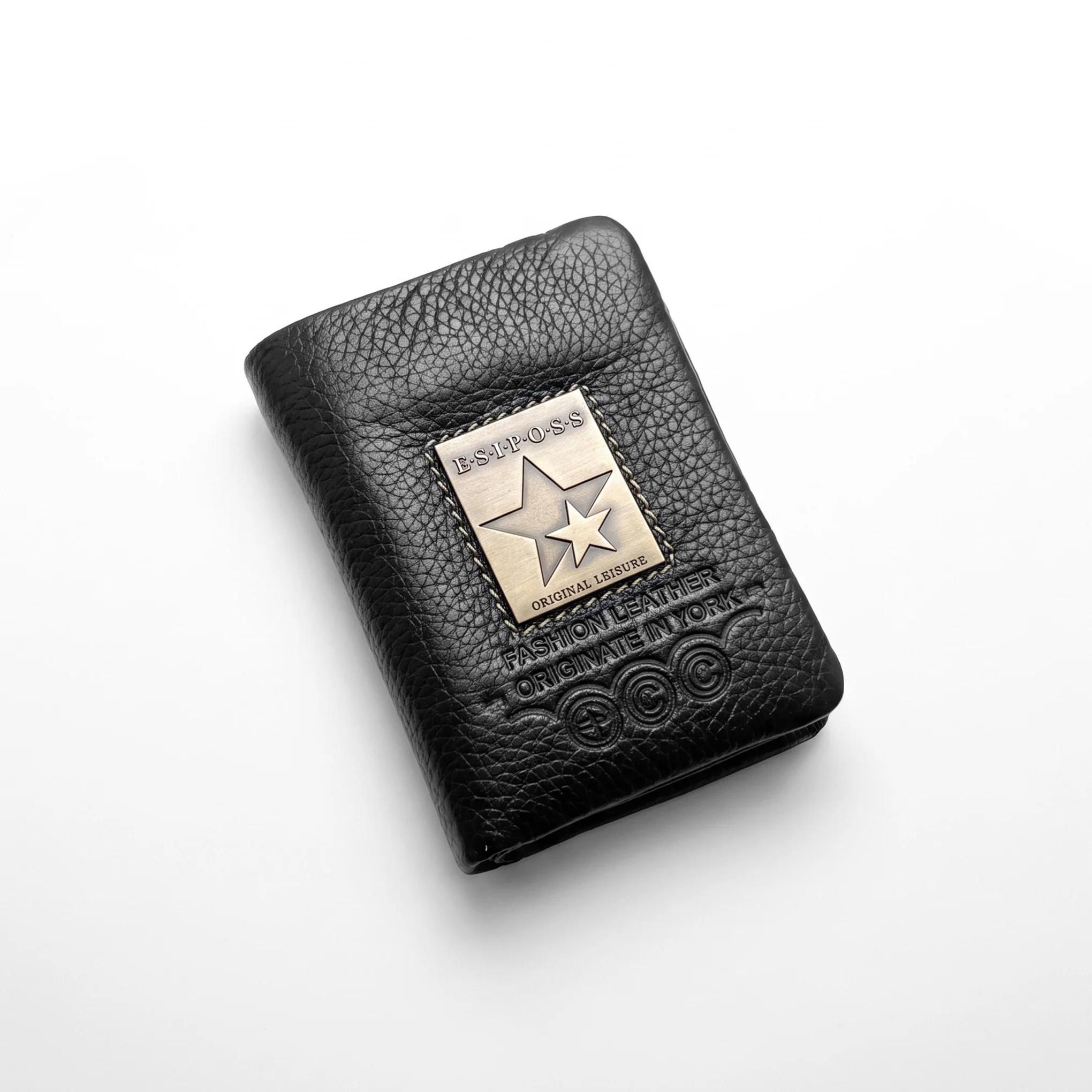Men's Leather Trifold Wallet – Metal Badge - Image 3