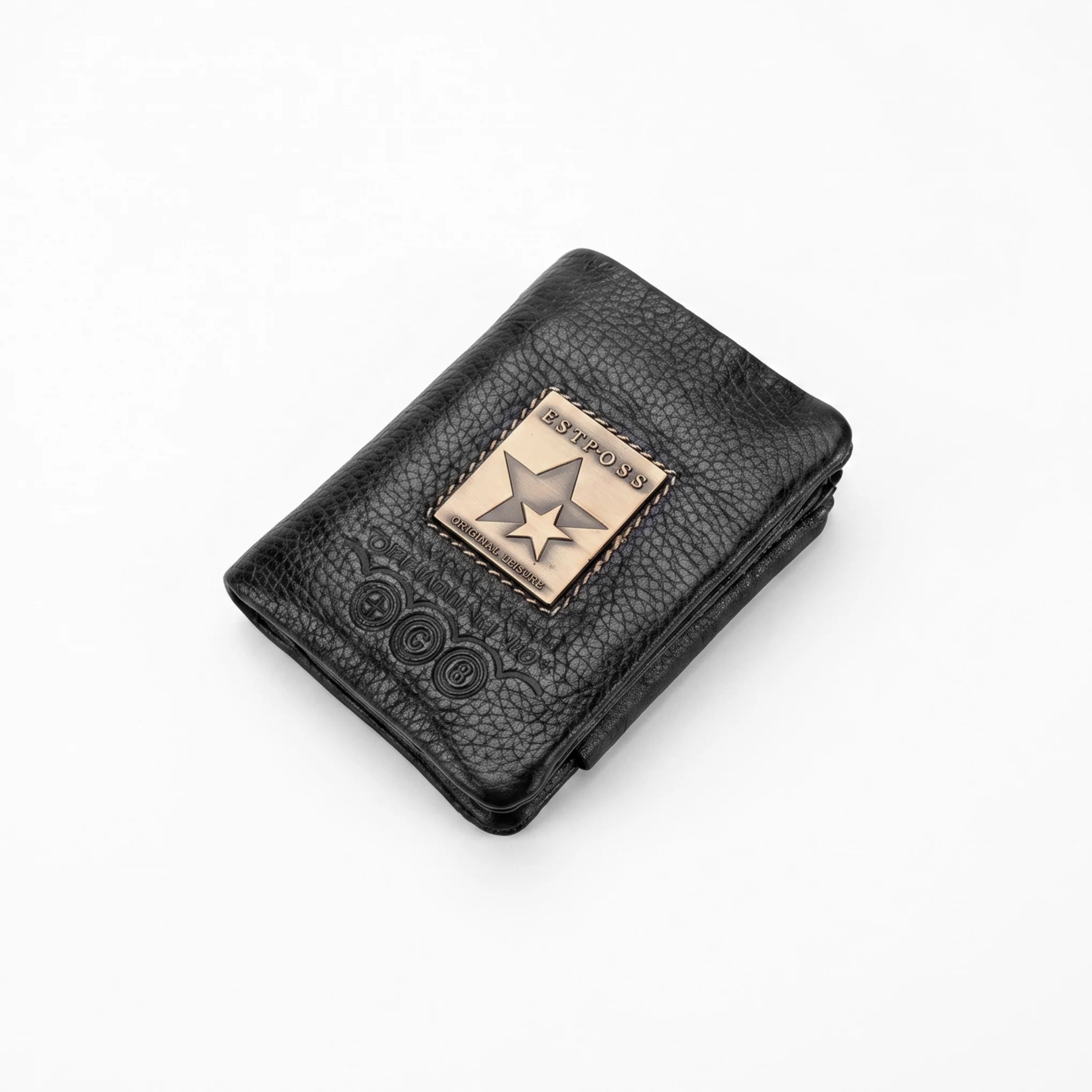 Men's Leather Trifold Wallet – Metal Badge - Image 5