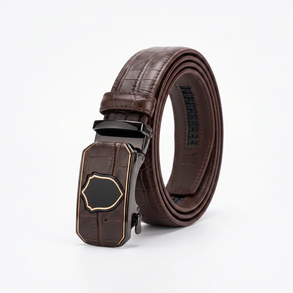 Automatic Ratchet Buckle Genuine Leather Belt – Tan Brown