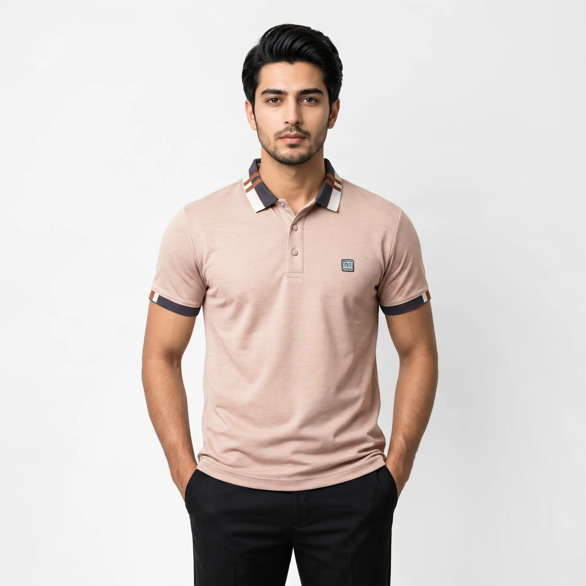 Men's Striped Collar Polo Shirt - Image 2
