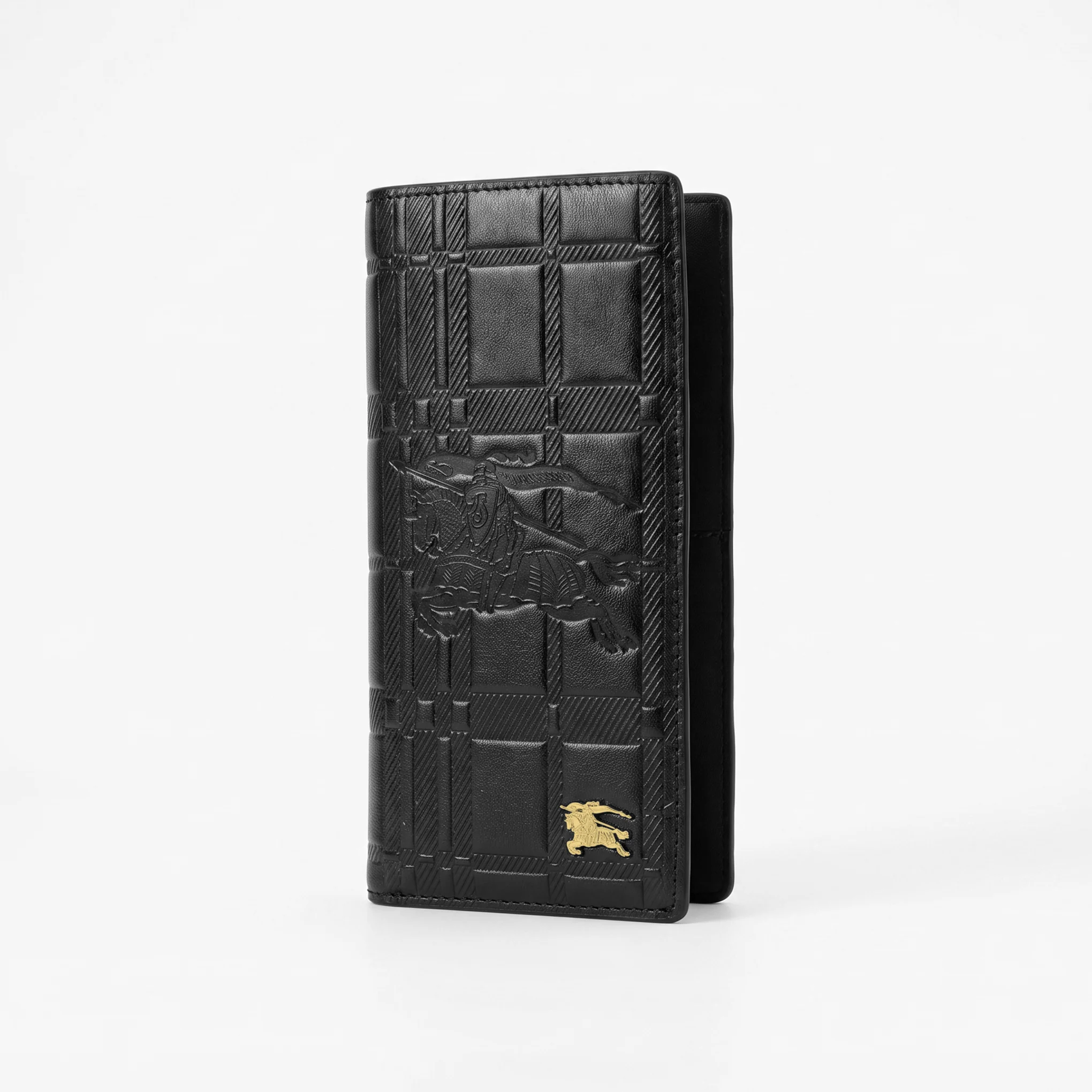 Embossed Leather Long Wallet — Black