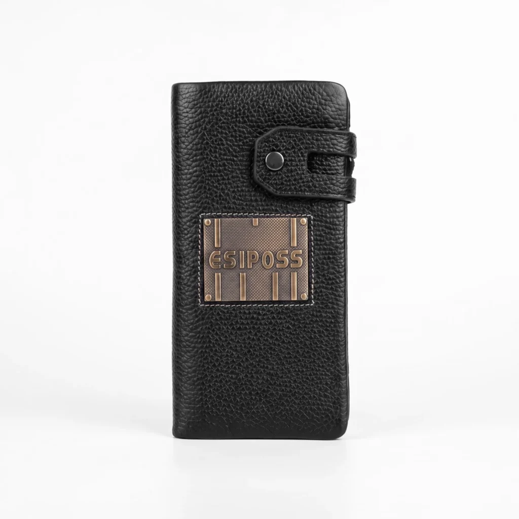 Genuine Leather Long Wallet — Black