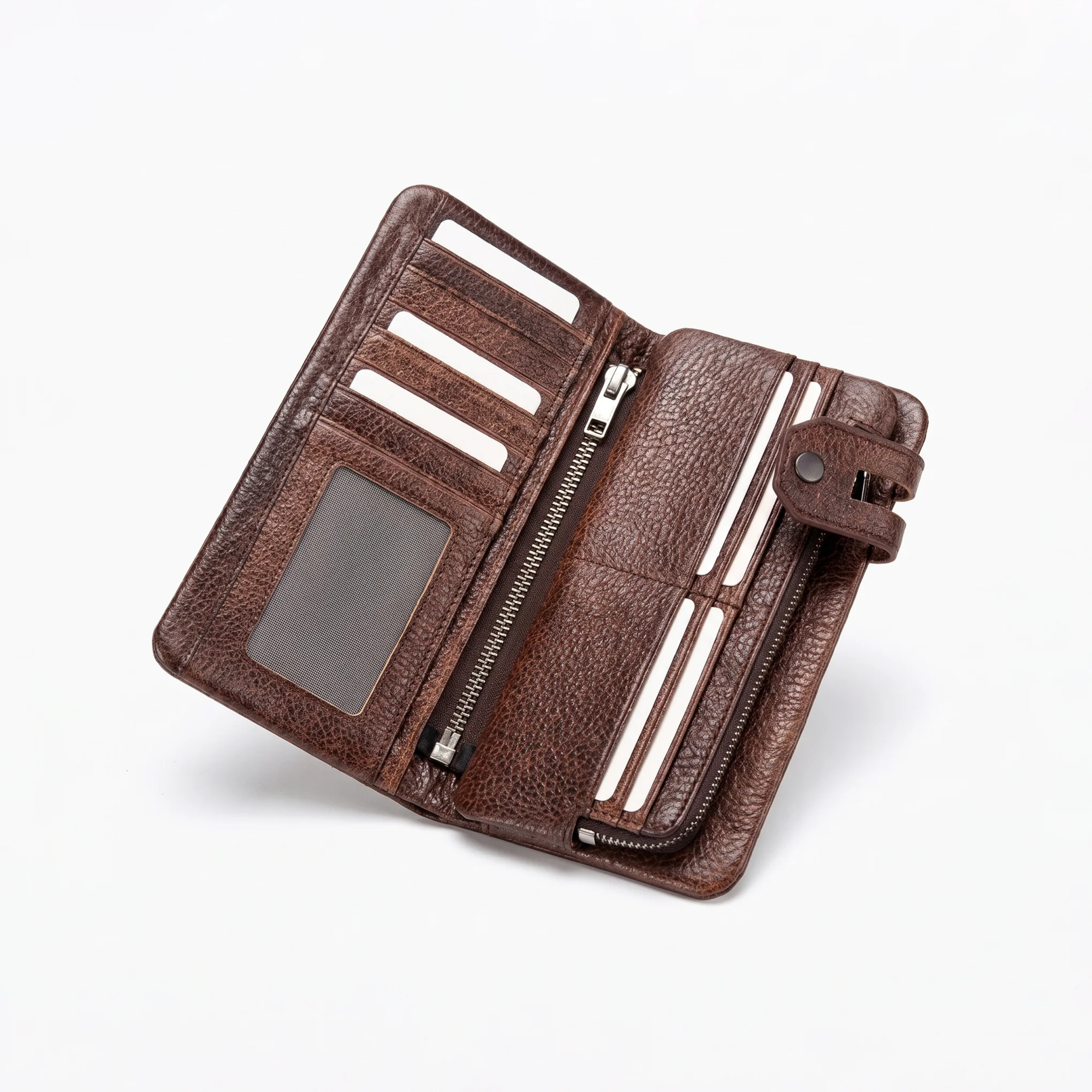 Genuine Leather Long Wallet — Tan Brown - Image 2