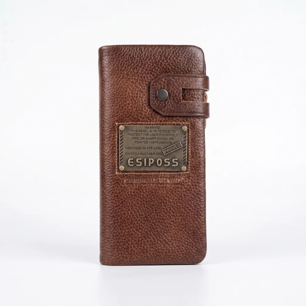 Genuine Leather Long Wallet — Tan Brown