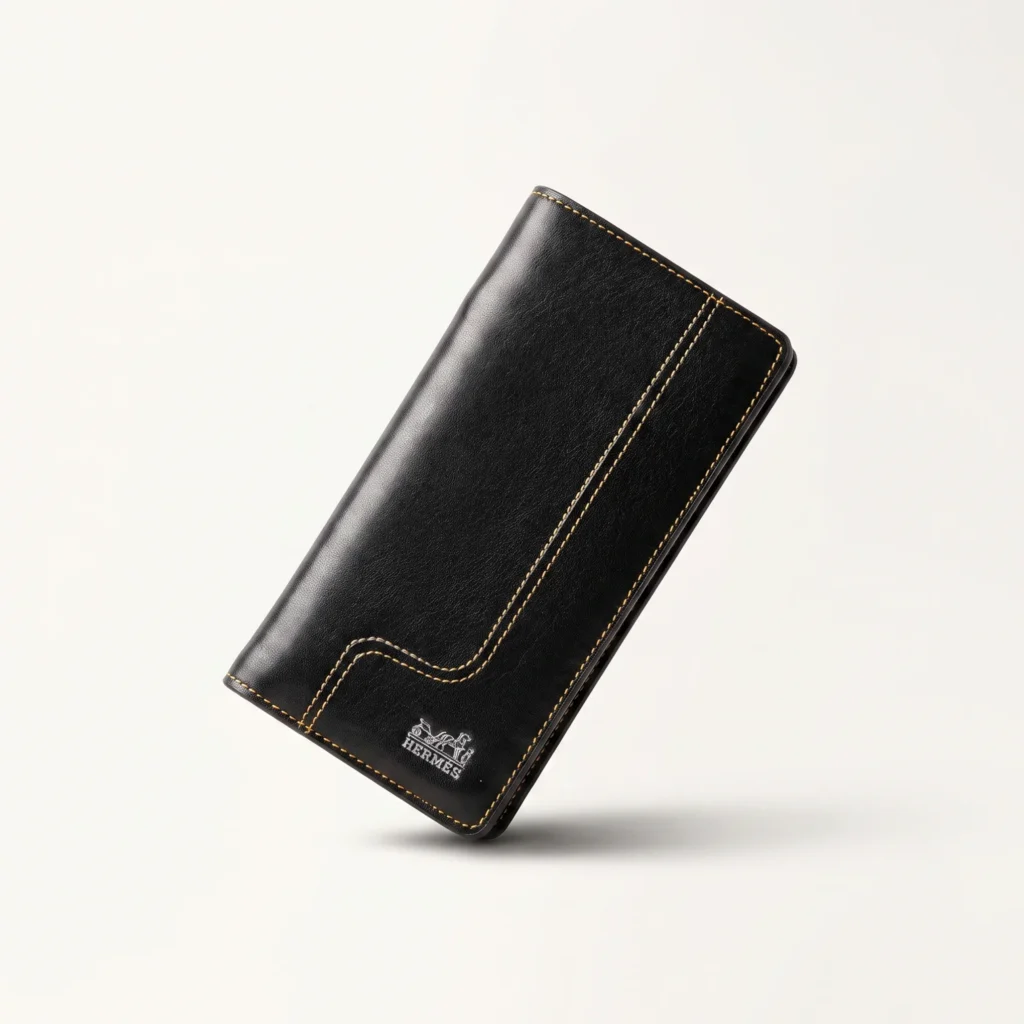 Premium Genuine Leather Long Wallet — Black